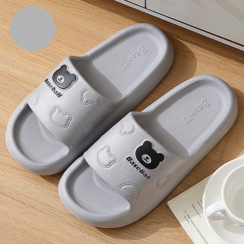 Cute Cartoon Bear Slippers For Women Summer Indoor Thick-soled Non-slip Floor Bathroom Home Slippers Men House Shoes
