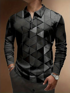Spring New European And American Men's 3D Digital Printing Long Sleeve Polo Fashion Sports
