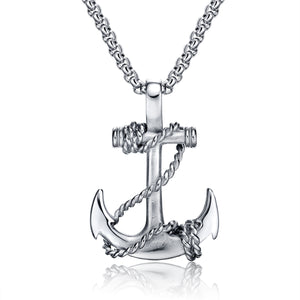 Anchor and Rope Pendant and Steel Necklace Stainless
