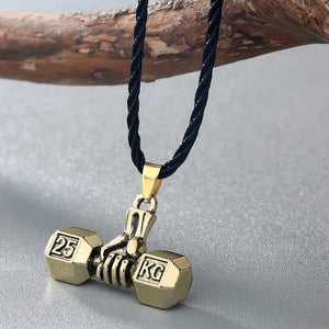 Men's Fitness Barbell Necklace Dumbbell Pendant Necklace Gym Bodybuilding Lovers' Jewelry