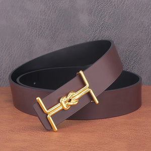 New I Knot Belt Men's Leather Smooth Buckle Smooth Finish Luxury Designer Leather Belt