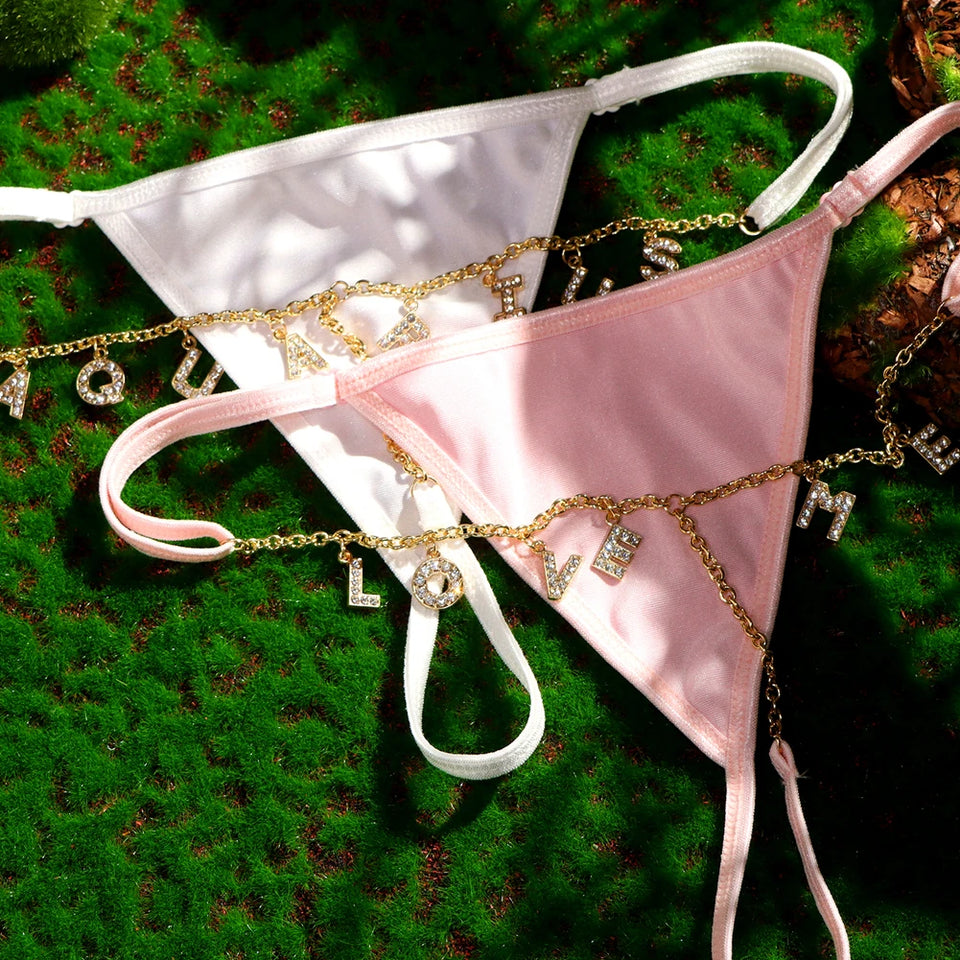 Sexy Customized Bling Crystal Letters DIY Name Waist Chain Women Body Chain Multicolor Bikini Thong Beach Custom Jewelry Gift