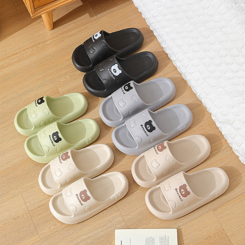 Cute Cartoon Bear Slippers For Women Summer Indoor Thick-soled Non-slip Floor Bathroom Home Slippers Men House Shoes