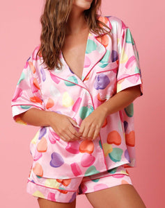 Satin Printed Two-piece Suit Pajamas For Women