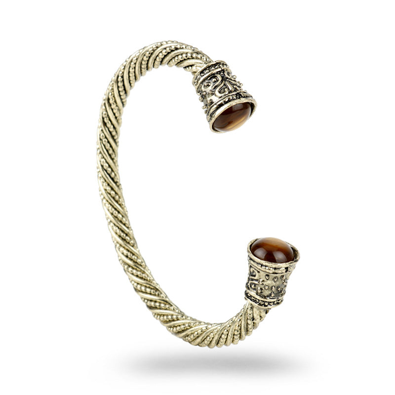 Ancient Gold Domineering Stripes Nordic Viking Bracelet Tiger Eye Bracelet